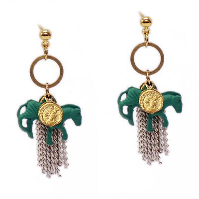 Horse Chain Earrings (Green/Grey)