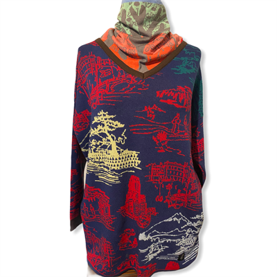 Little scenes sweater (navy/red/multi)