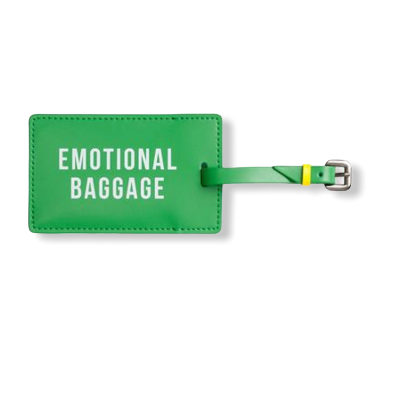 Warning, emotional baggage. luggage tag